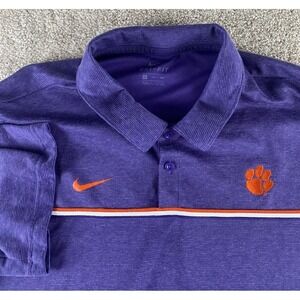 Nike Dri Fit Purple Striped Performance Polo Mens XXL Clemson Tigers Swoosh NCAA